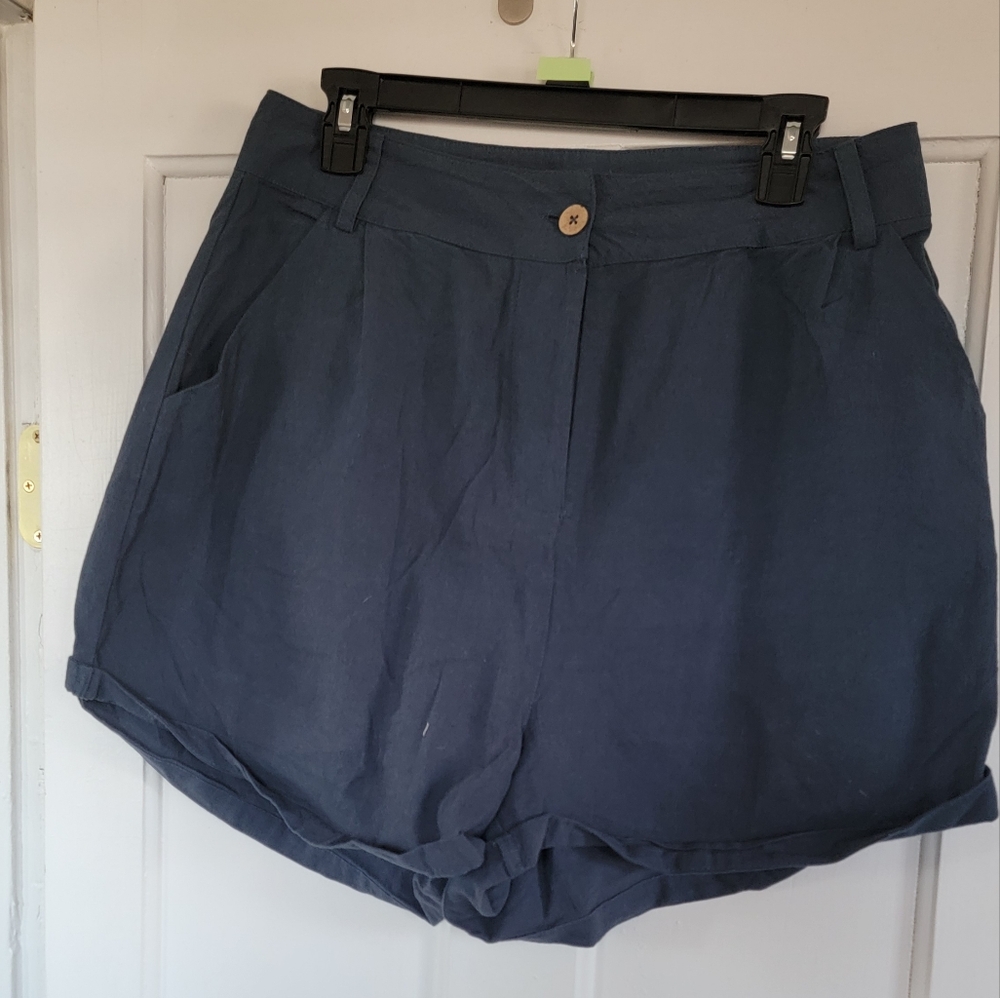 Free People Navy Blue High-Waisted Linen Shorts